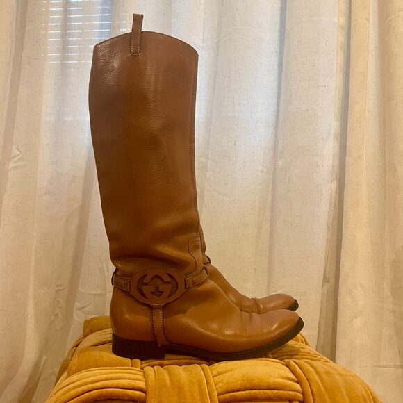 Gucci Interlocking G Logo Leather Riding Boots Sz7 with dustbag - Picture 4 of 12